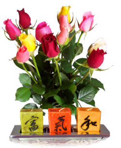 Send flowers online international -LocalStreets- Flower delivery,florists:Karmic Candle Set & Simply Roses